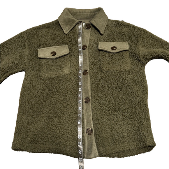 Pink Rose Army Green Faux Fur Sherpa Button Jacket Women Size XS - Picture 11 of 16